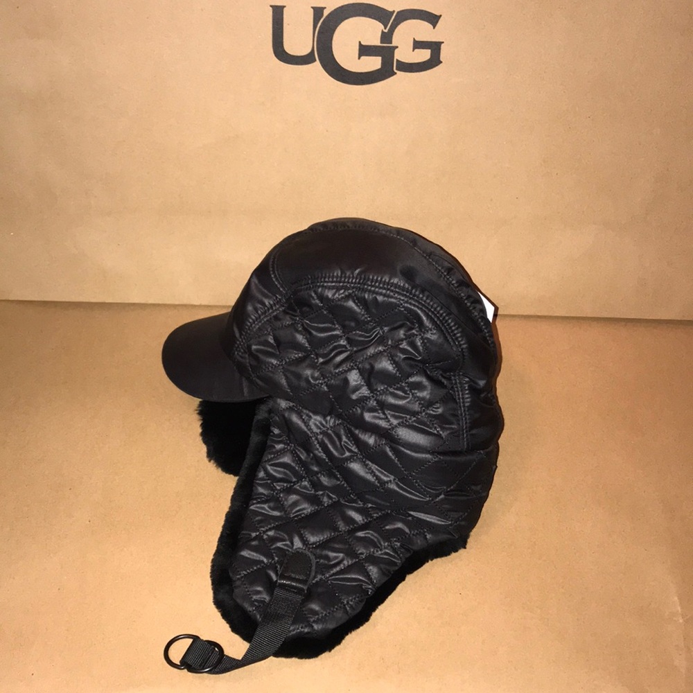 UGG Black Quilted Earflap Hat